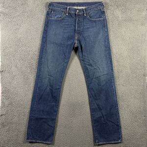 Levis 501 Jeans Mens 34x34 Blue Straight Fit Dark Wash Premium Denim Button Fly